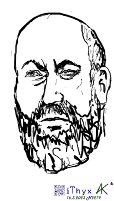 Грозный мужчина с лысой головой и сединой в чёрной бороде. Автор рисунка: художник Андрей Колесов #iThyx