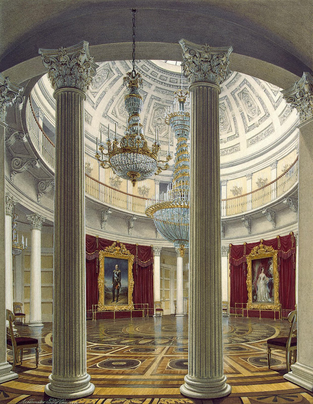 Rotunda in the Winter Palace by Edward Petrovich Hau - Architecture, Interiors Drawings from Hermitage Museum