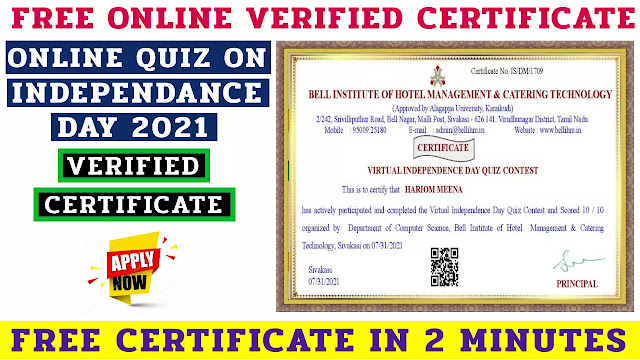Quiz On Independence Day 2021 with e certificate