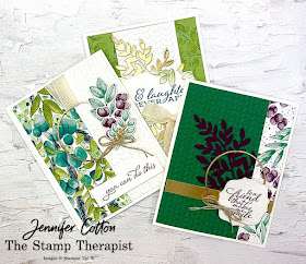 These three cards from my latest Facebook Live use Stampin' Up!'s Forever Greenery Suite.  Click the pic to see video and supply list.  #StampTherapist #StampinUp