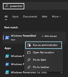 Membuka Windows power shell sebagai administrator