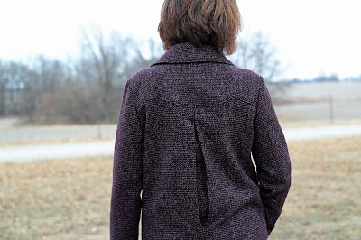 McCall's 7694 moto jacket made from Mood Fabrics' wool tweed - back view