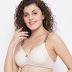 Clovia Off-White & Olive Brown Printed Non-Wired Heavily Padded T-shirt Bra