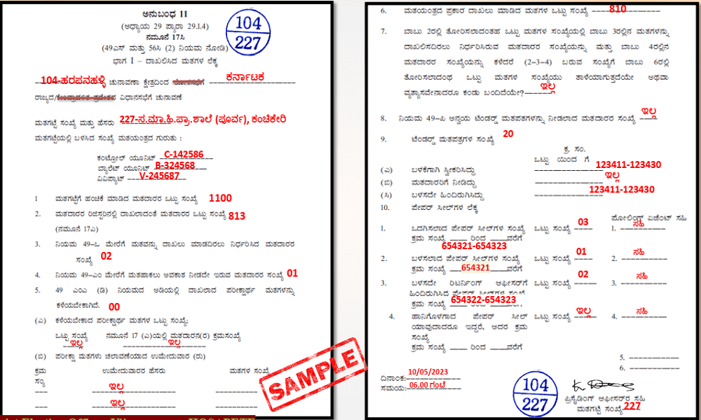 Sample Filled-in Formats for Election Duty Officers in Karnataka | PDF