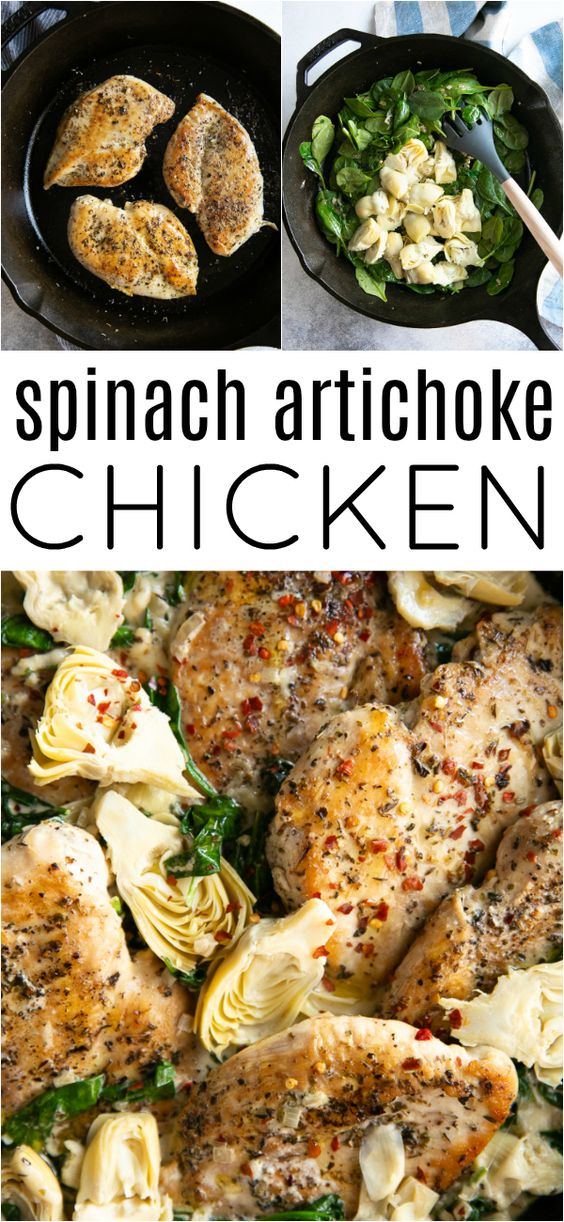 One Pan Creamy Spinach Artichoke Chicken Recipe