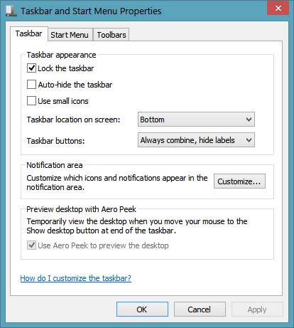 cara ubah tampilan taskbar windows 7, modifikasi taskbar windows 8, konfigurasi lengkap taskbar
