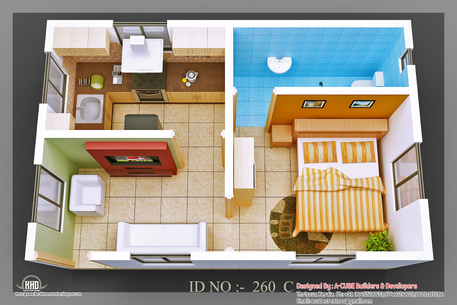 3D isometric views of small  house  plans  Indian  Home  Decor