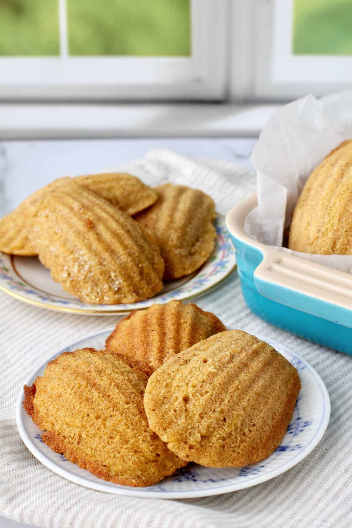 Pumpkin Madeleines on little tea plates.