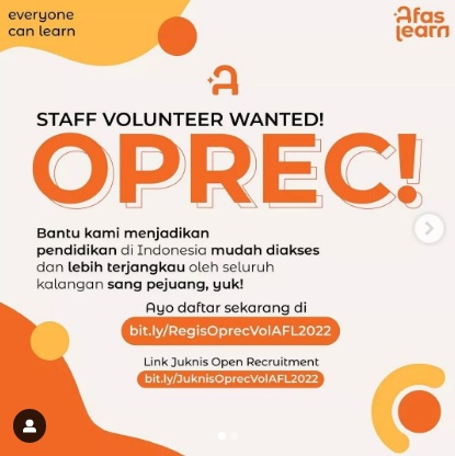 Open Recruitmen Staff  Volunteer Afaslearn Tahun 2022