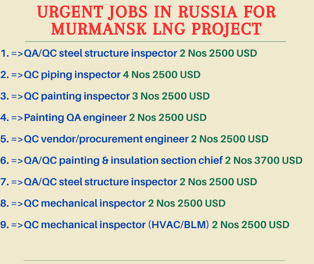 Urgent jobs in Russia for Murmansk LNG Project