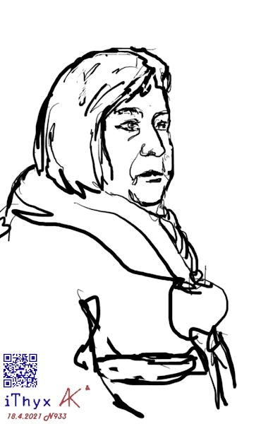 Женщина со светлыми волосами в твидовом пальто с шарфиком.. Скетч нарисовал художник Андрей Бондаренко @iThyx