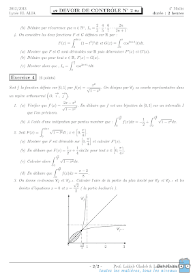 devoir de contrôle 2 mathématiques bac Math