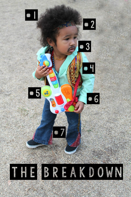 Quirky Bohemian Mama - A Bohemian Mom Blog: DIY $0 no-sew Jimi Hendrix Toddler Costume {Toddler Halloween Costume} #halloween #halloweencostume #toddlercostume #jimihendrix