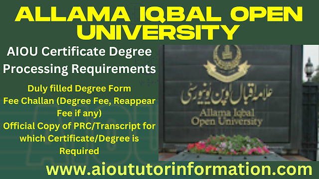 AIOU Certificate Degree Processing Requirements