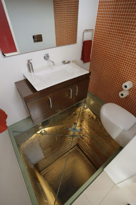 baño hueco ascensor suelo cristal transparente bathroom floor transparent glass elevator shaft