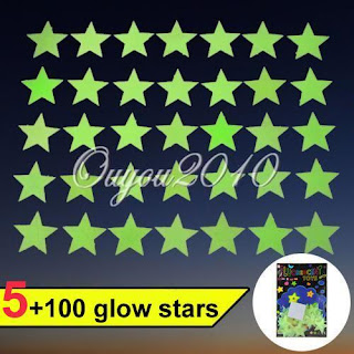 100X Glow In The Dark Plastic Stars Stickers Baby Kids Ceiling Wall Room Nursery