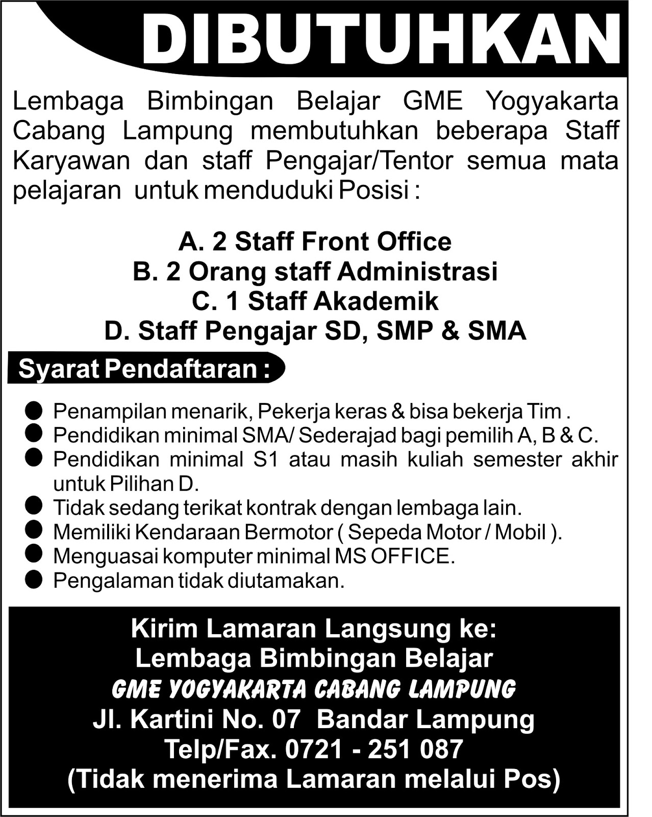 Job in Lampung GME Yogyakarta Cabang Lampung