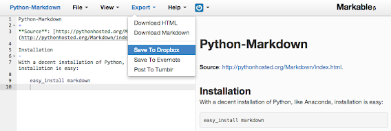 Markable screenshot of Python Markdown info