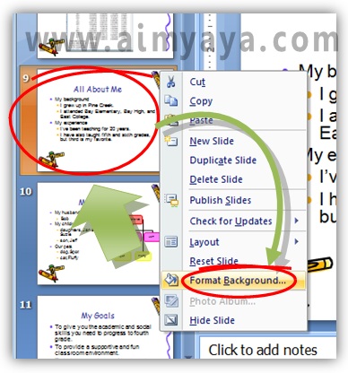  Gambar:  Cara mengatur format backround  slide Microsoft Powerpoint