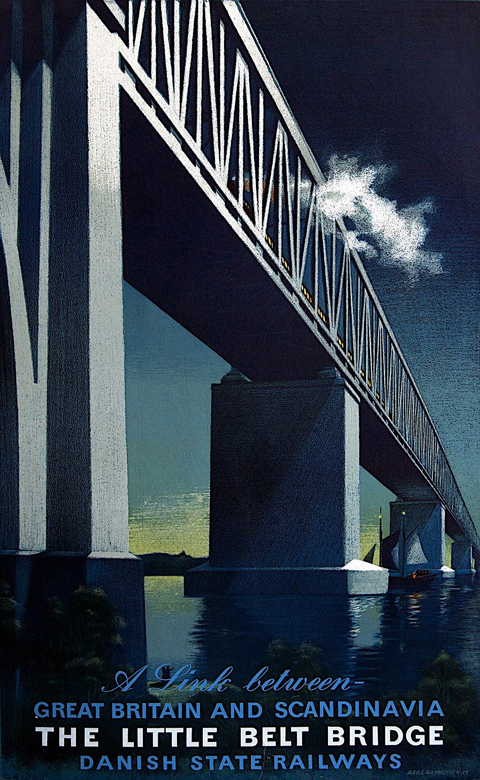 a Danish rail poster in color, The Little Belt Bridge