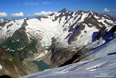 Forbidden Peak and Mount Torment above Moraine Lake, as seen from Eldorado, North Cascades National Park, Washington.