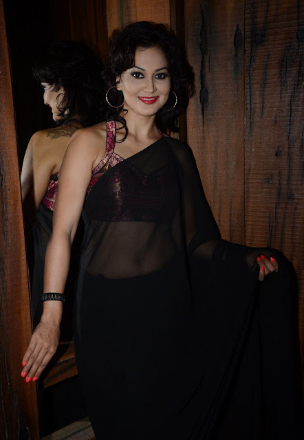 Juliana Nico in Black Colour Transparent Saree