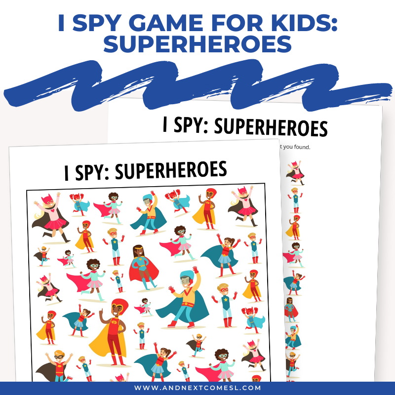 Printable superheroes I spy game for kids