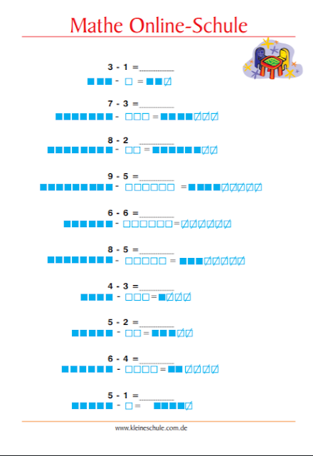 Matheaufgaben für 1. Klasse Grundschule Subtraktion