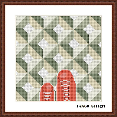 Floor tiles cross stitch ornament pattern