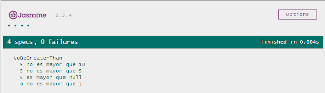 Resultado tests toBeGreaterThan
