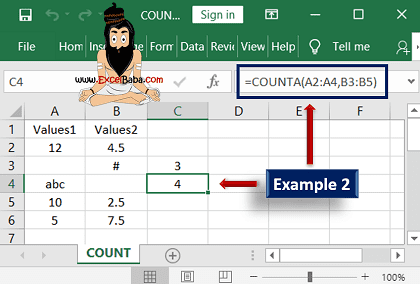 Example 2 of COUNTA Function