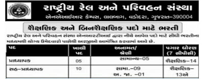 National Institute of Railways and Transport, Vadodara Recruitment 2020 for various posts