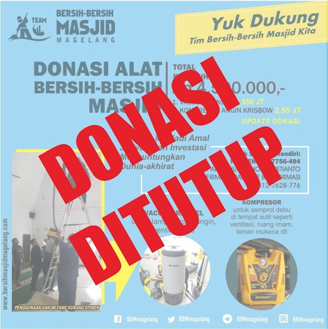 Alhamdulillah, Donasi pembelian Vacum Ransel dan Kompresor Angin telah terpenuhi