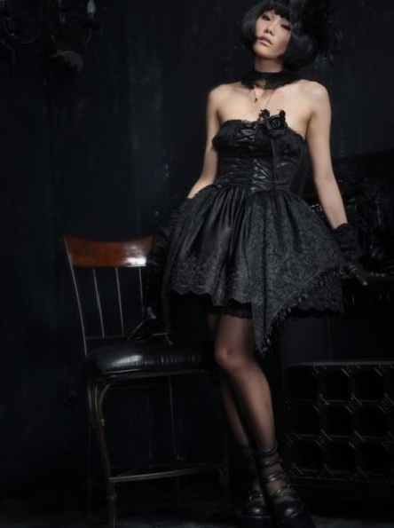 Fashion Black Lace Gothic Lolita Party Dress