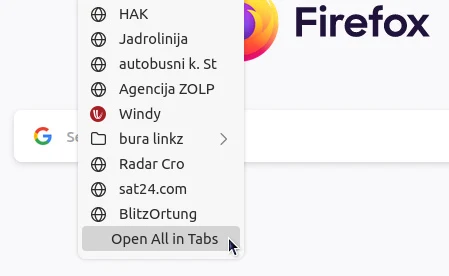 Uklonite Open All in Tabs u favoritima u Firefoxu