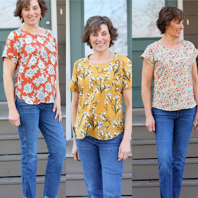 Coram tops and 5 point blouse in floral fabrics