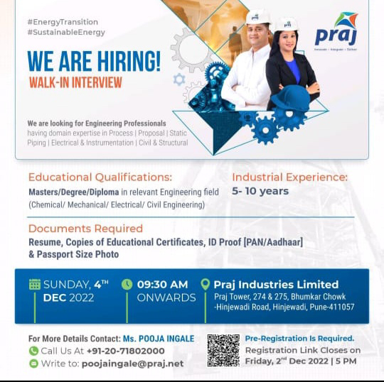 Job Availables, Praj Industries Pune Walk In Interview For Master/ Degree/ Diploma Chemical/ Mechanical/ Civil/ Electrical Engineering