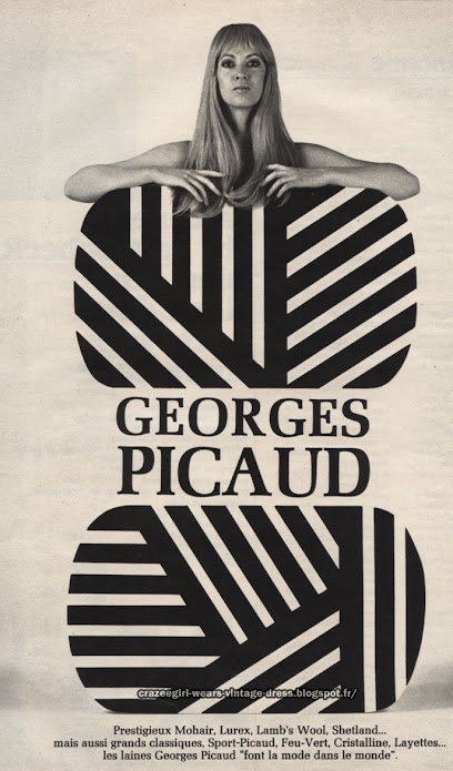 vintage Graphic design , in 60s and 70s adverts   Publicité Tergal - Tergal fabric advert - 1960  Publicité Fermeture eclair - zipper advertisement - 1960  Publicité fil DMC - Thread dmc advert - 1967  Publicité laine Georges Picaud - Georges Picaud wool advert - 1970  Publicité machine à coudre Elna - Elna sew machin advertisement - 1960   