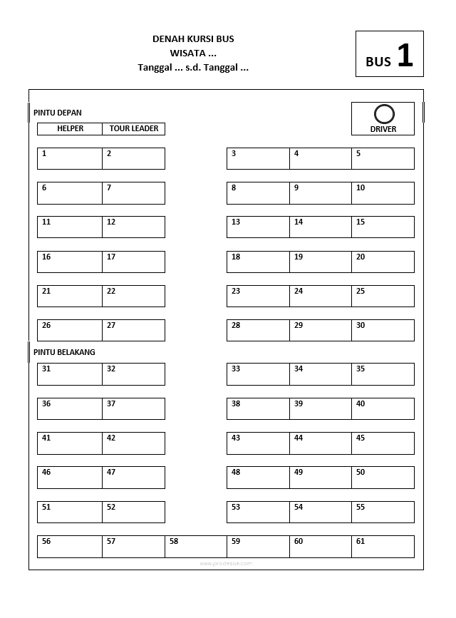 Galeri Denah Kursi Bus Pariwisata File Word