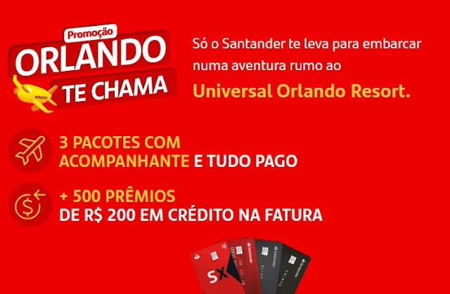 promoção cartões Santander - viagem pra Orlando