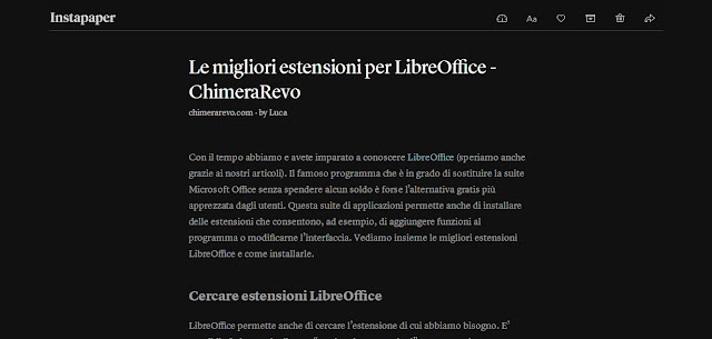 articolo con Instapaper