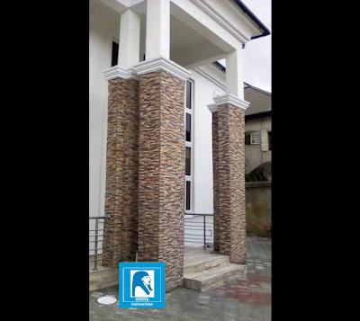 ledge stones on double pillars