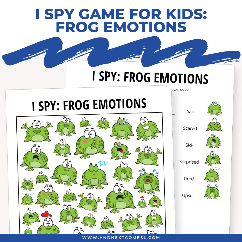 Printable frog emotions I spy game for kids