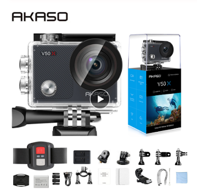 AKASO V50X caméra d'action WiFi natif 4K30fps caméra de Sport avec écran tactile EIS Angle de vue réglable 131 pieds caméra étanche