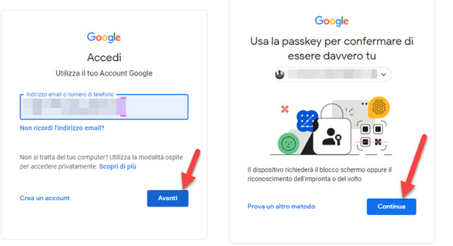 accedere con la passkey su Google