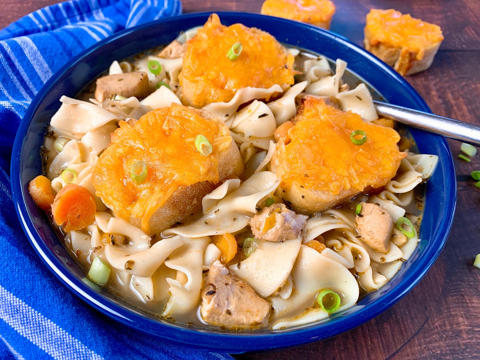 Chicken Noodle Soup with Garlic-Cheddar Toasts
