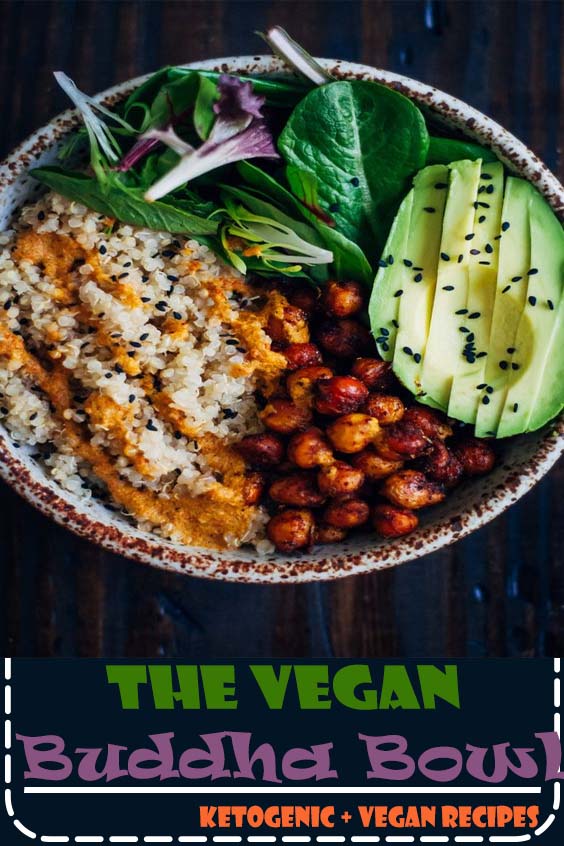 This vegan buddha bowl has it all - fluffy quinoa, crispy spiced chickpeas, and mixed greens, topped with a mouthwatering red pepper sauce! RECIPE UPDATED December 2017.
