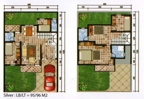 Desain Denah Rumah Minimalis 2 Lantai type 45