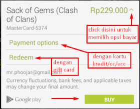 opsi pembayaran dalam membeli GEMS COC