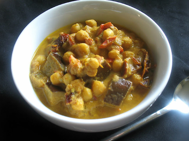 spicy chickpea and eggplant tahini stew